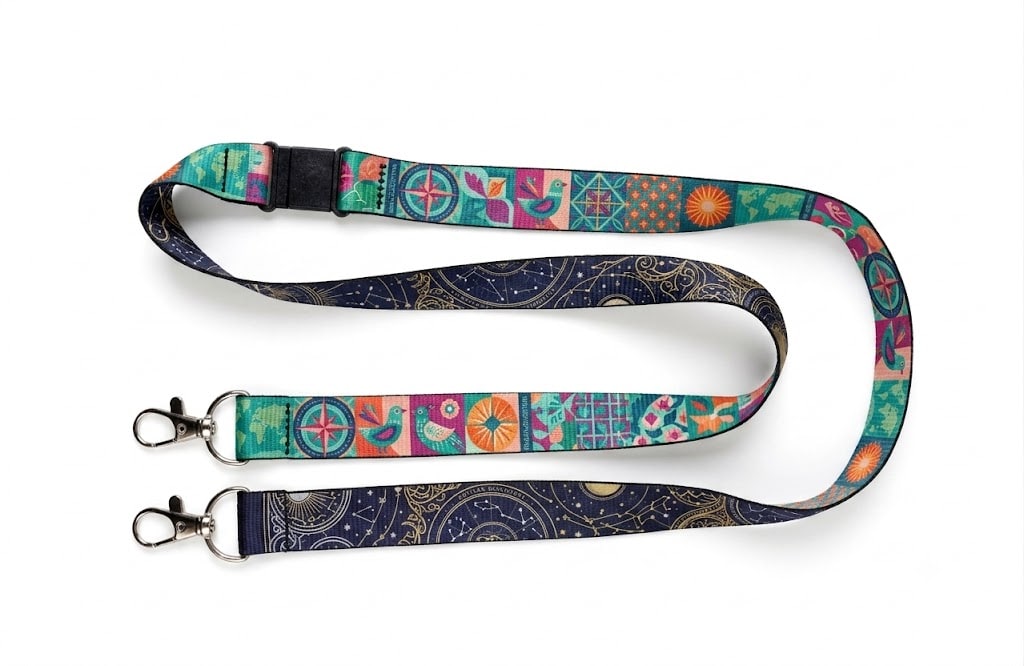 Custom printed and plain double-clip lanyards available for event equipment rental in Dubai and across the UAE from Xenial Events