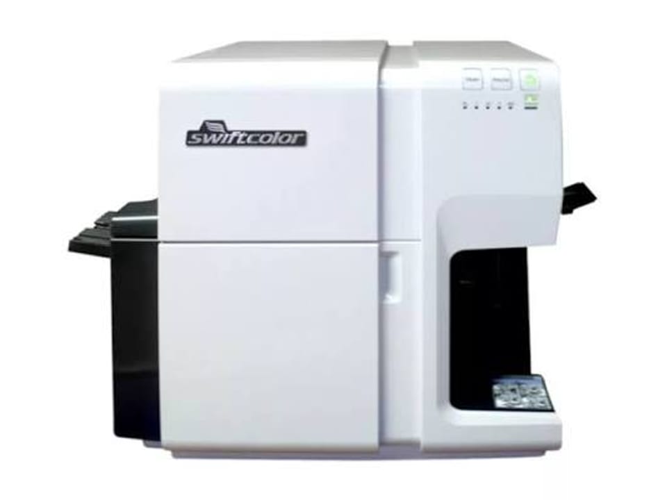 Swiftcolor SCC4000D oversized colour inkjet badge printer available for event equipment rental in Dubai and across the UAE from Xenial Events